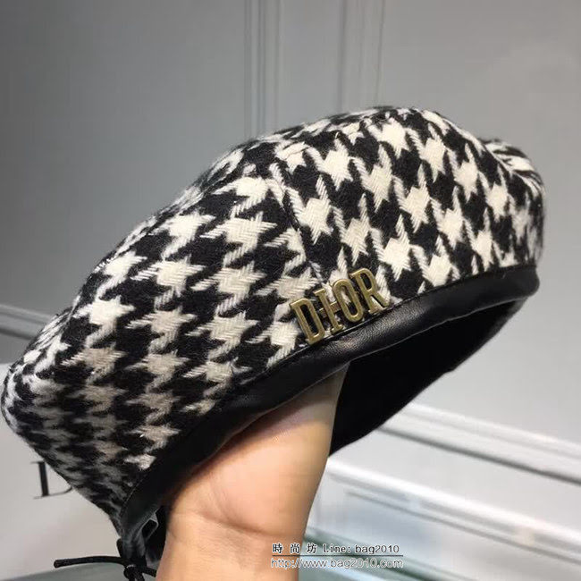 DIOR迪奧 經典款 燈芯絨千鳥格貝蕾帽 LLWJ7603